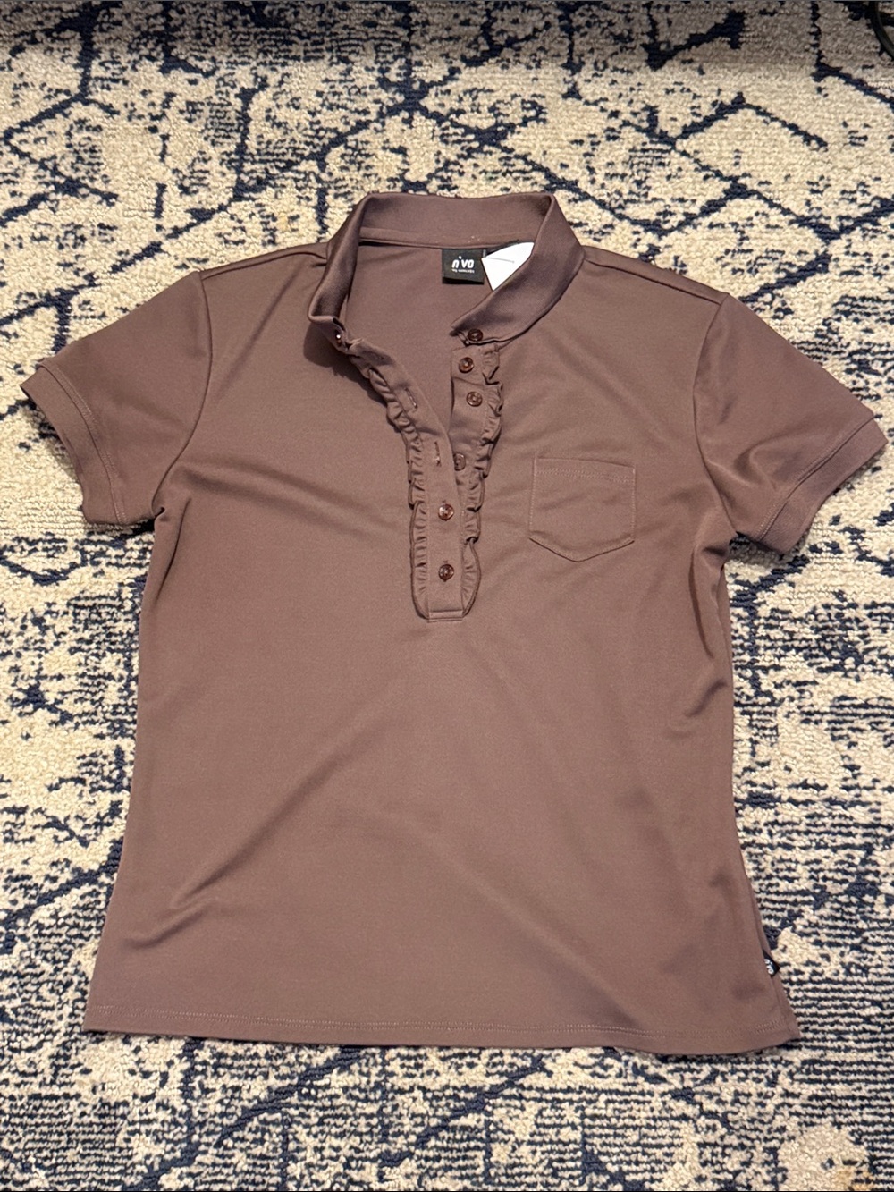 Women's Brown Ruffle-Placket Polo Tee